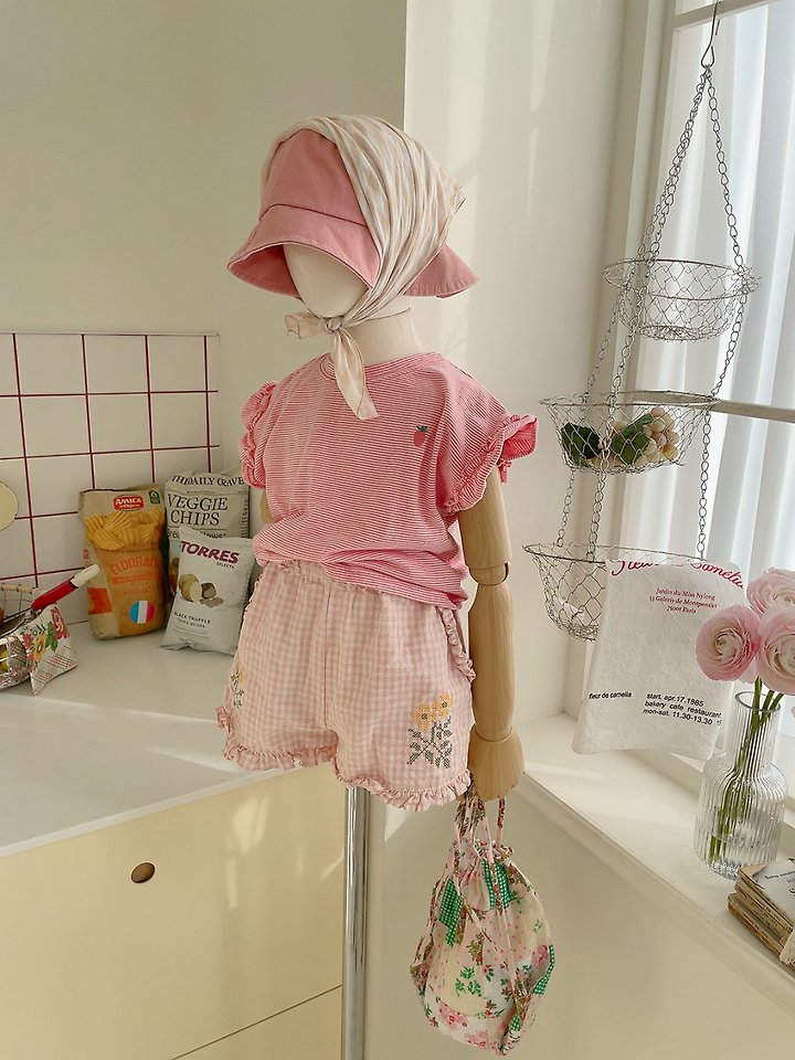 Studio M - Korean Children Fashion - #kidsstore - Berry Frill Stripe Tee - 7