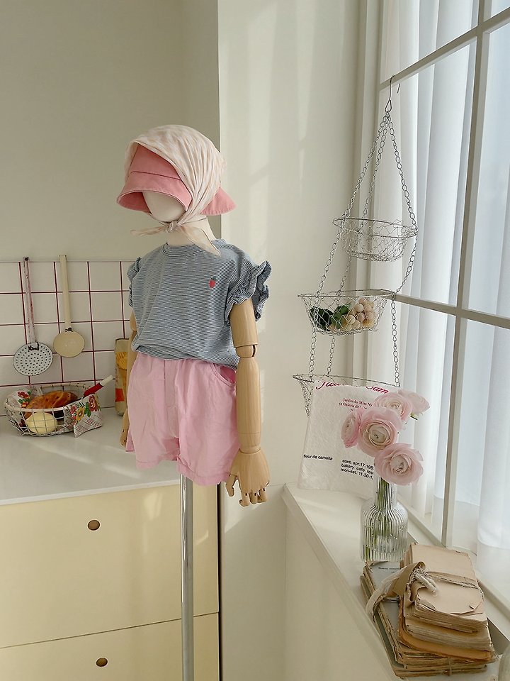 Studio M - Korean Children Fashion - #littlefashionista - Berry Frill Stripe Tee - 10