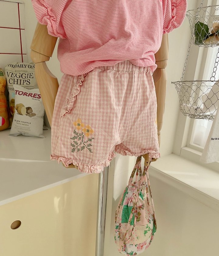 Studio M - Korean Children Fashion - #littlefashionista - Check Embroidery Frill Shorts - 9