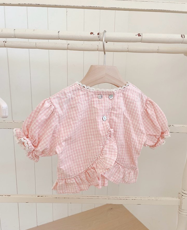 Studio M - Korean Children Fashion - #littlefashionista - Check Back Button Blouse - 8