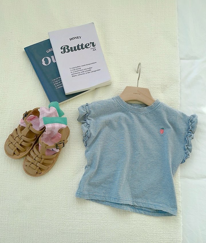 Studio M - Korean Children Fashion - #magicofchildhood - Berry Frill Stripe Tee - 11