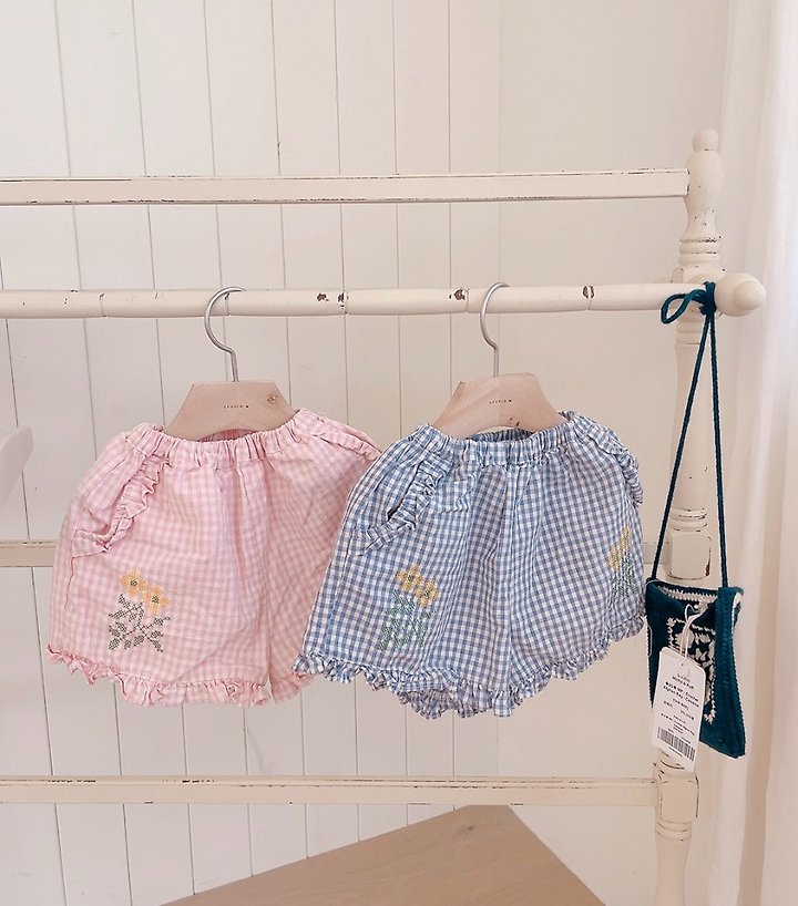 Studio M - Korean Children Fashion - #minifashionista - Check Embroidery Frill Shorts - 11