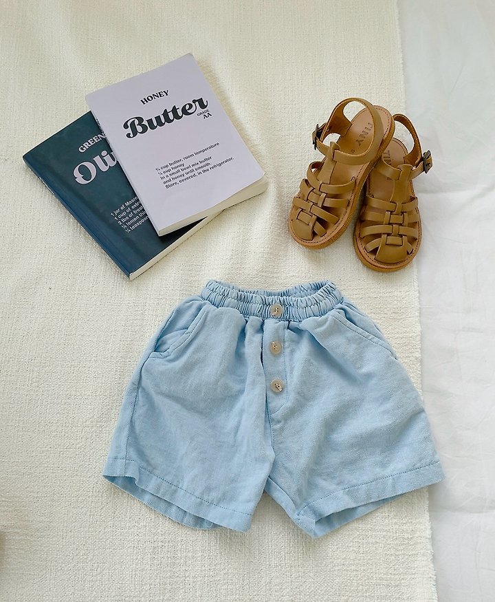 Studio M - Korean Children Fashion - #minifashionista - Linen Button Shorts - 3
