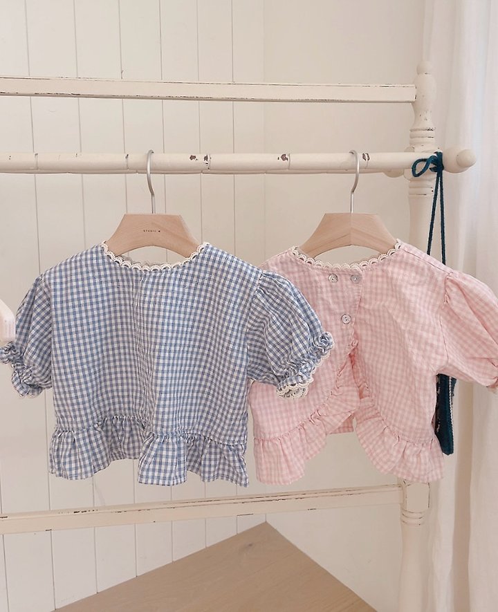 Studio M - Korean Children Fashion - #prettylittlegirls - Check Back Button Blouse - 11