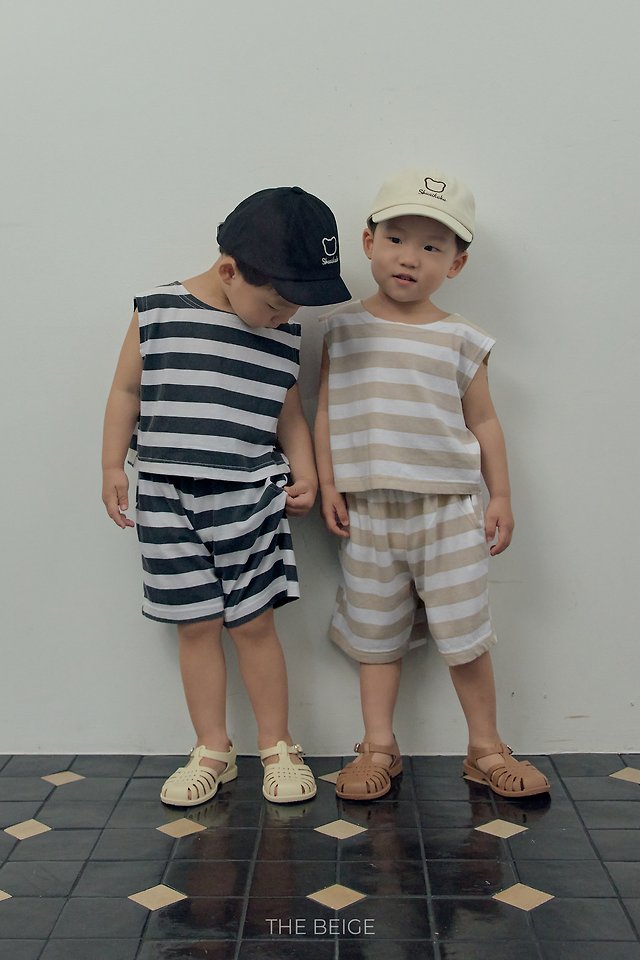 The Beige - Korean Baby Fashion - #onlinebabyshop - 26 Striped Sleeveless Set