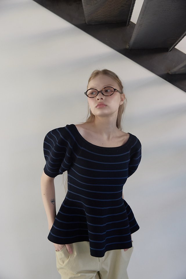 Uoov - Korean Women Fashion - #pursuepretty - Striped Flare Puff Knit Top - 7