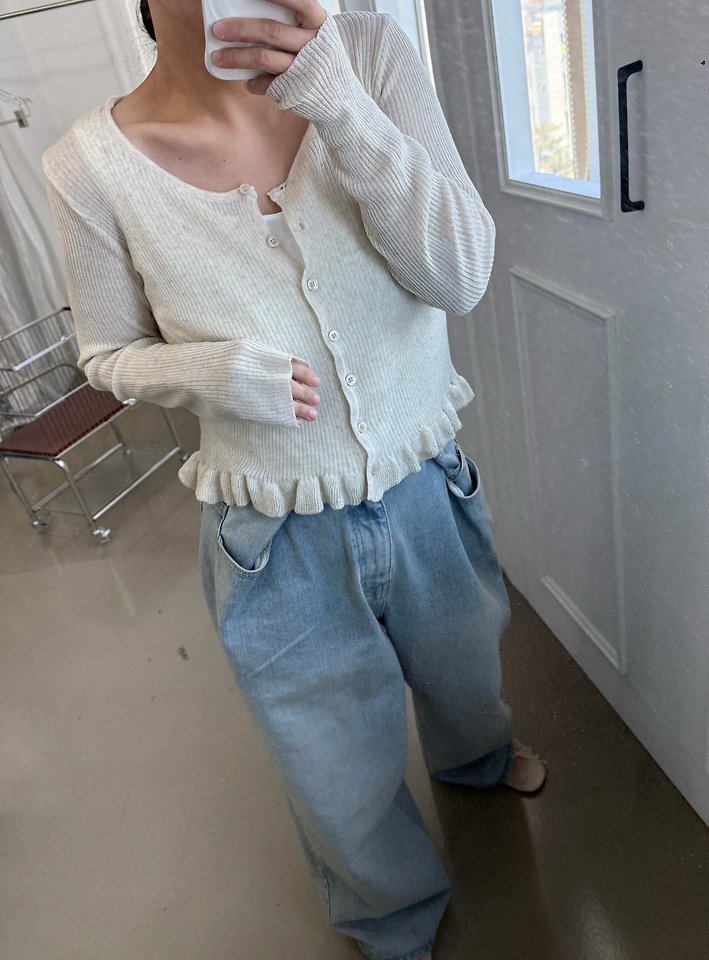 Uoov - Korean Women Fashion - #pursuepretty - Frill Linen Cardigan - 6