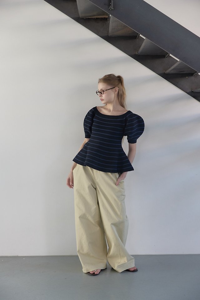 Uoov - Korean Women Fashion - #restrostyle - Striped Flare Puff Knit Top - 8