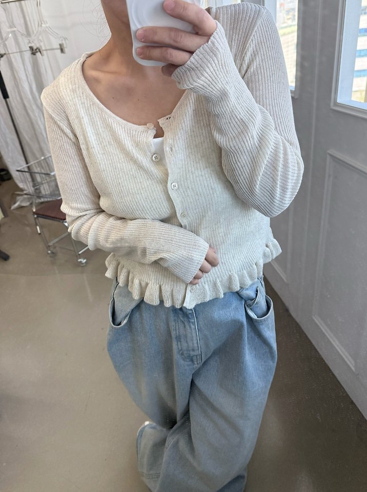 Uoov - Korean Women Fashion - #restrostyle - Frill Linen Cardigan - 7