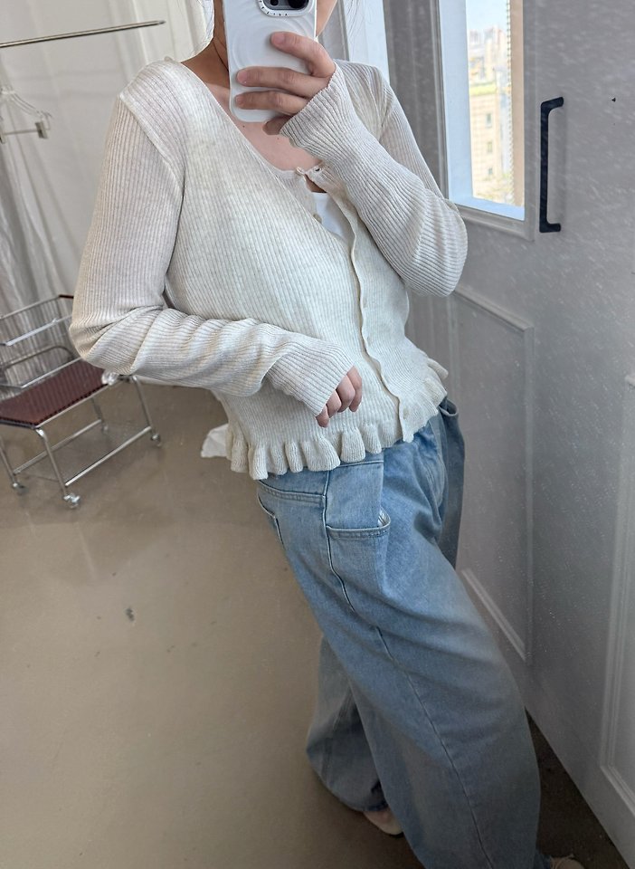 Uoov - Korean Women Fashion - #romanticstyle - Frill Linen Cardigan - 8