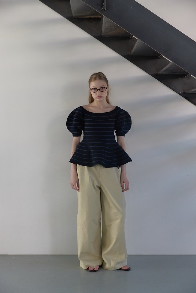 Uoov - Korean Women Fashion - #vintageinspired - Striped Flare Puff Knit Top - 5