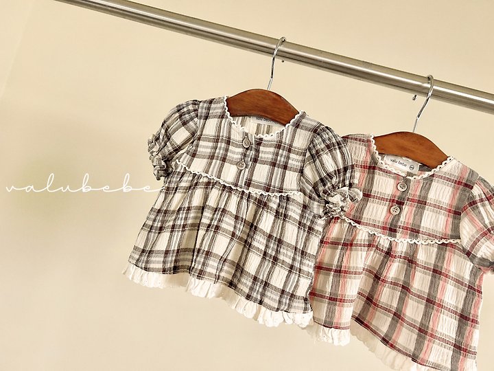 Valu Bebe - Korean Baby Fashion - #babyfever - Check Check Puff Blouse - 8