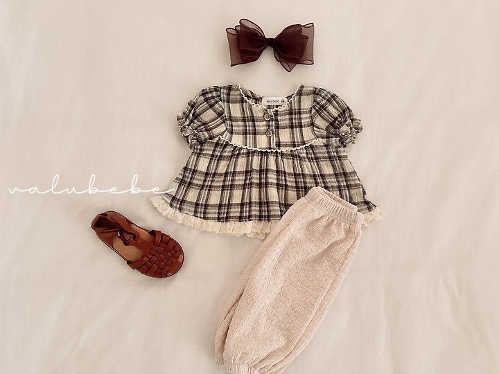 Valu Bebe - Korean Baby Fashion - #babylifestyle - Check Check Puff Blouse - 10