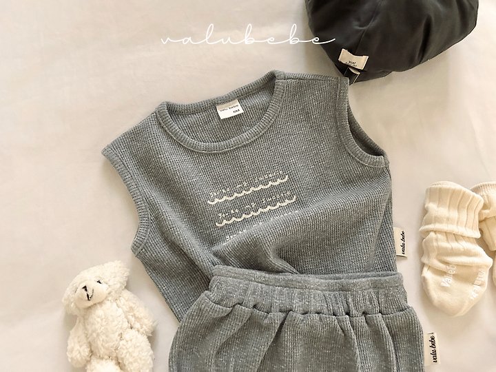 Valu Bebe - Korean Baby Fashion - #babyoutfit - Mitz Waffle Sleeveless Tee - 9