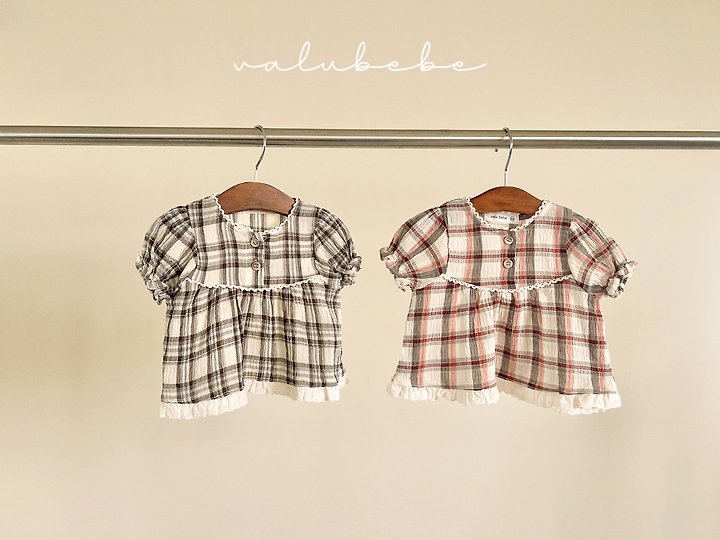 Valu Bebe - Korean Baby Fashion - #onlinebabyboutique - Check Check Puff Blouse