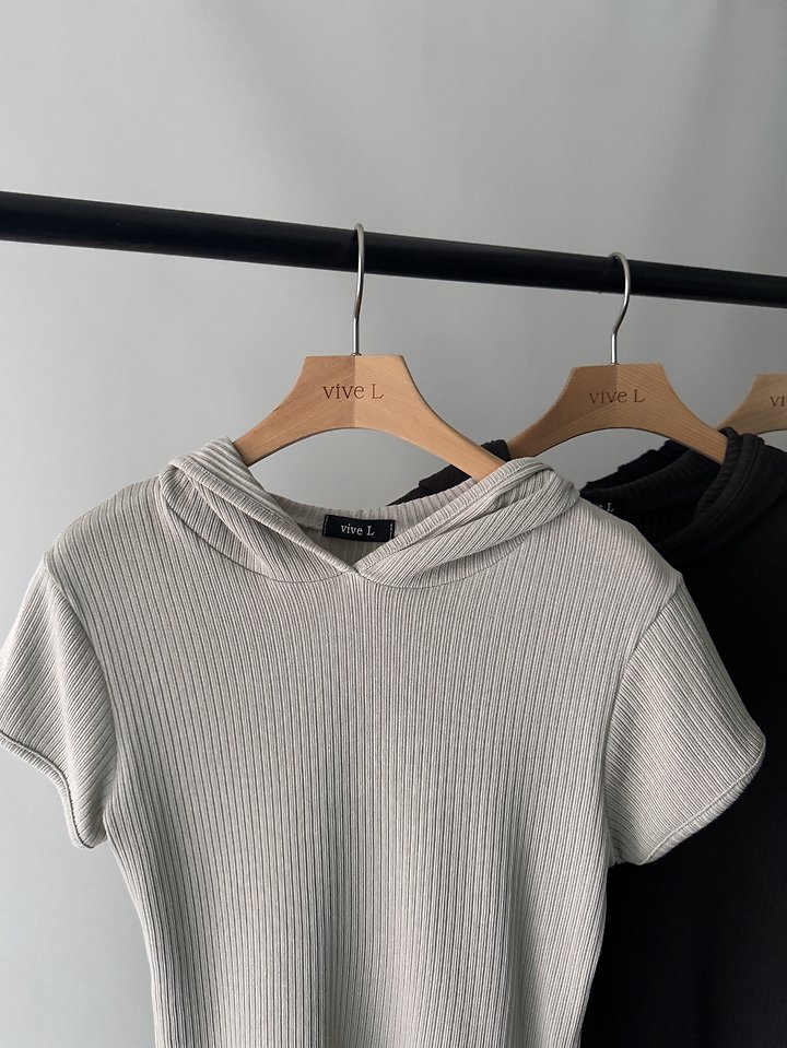 Vive L - Korean Women Fashion - #momslook - Hooded Ribbed Tee - 2