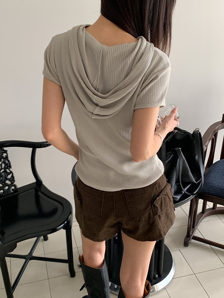 Vive L - Korean Women Fashion - #womensfashion - Hooded Ribbed Tee - 4