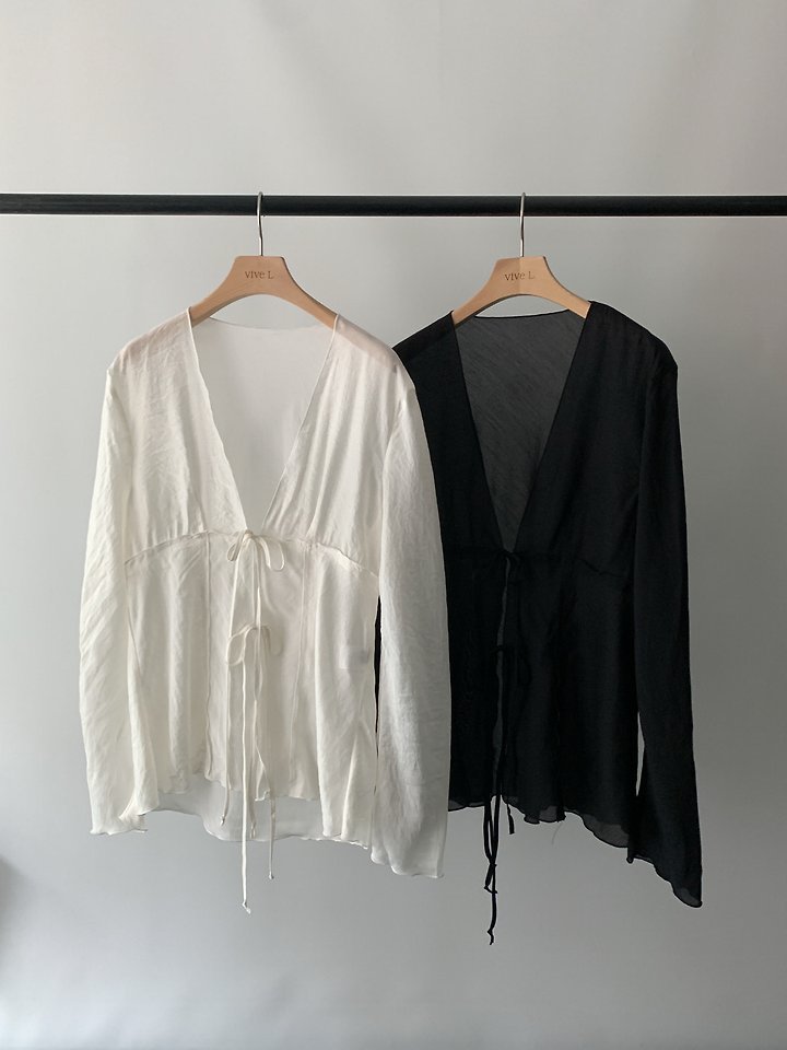 Vive L - Korean Women Fashion - #momslook - Cream Wrap Blouse - 3