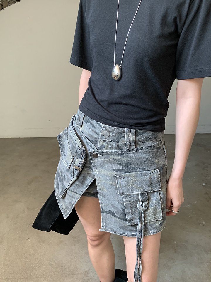 Vive L - Korean Women Fashion - #pursuepretty - Camo Wrap Denim Pants - 5