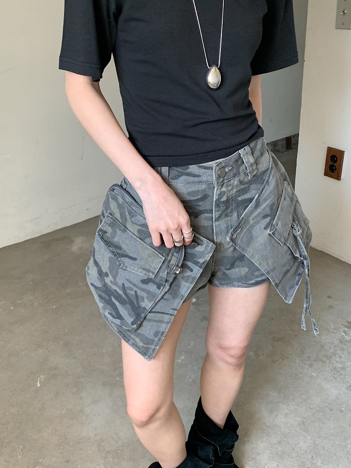Vive L - Korean Women Fashion - #restrostyle - Camo Wrap Denim Pants - 6
