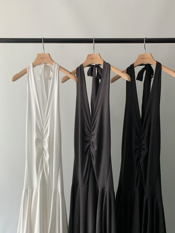 Vive L - Korean Women Fashion - #vintageinspired - Halter Shirring One-piece - 11