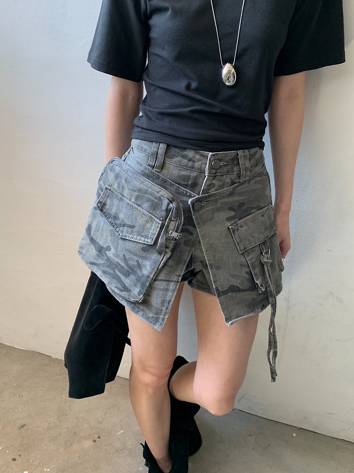 Vive L - Korean Women Fashion - #vintageinspired - Camo Wrap Denim Pants - 4
