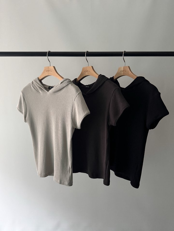 Vive L - Korean Women Fashion - #womensfashion - Hooded Ribbed Tee