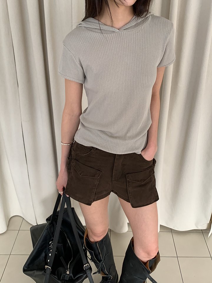 Vive L - Korean Women Fashion - #womensfashion - Hooded Ribbed Tee - 7