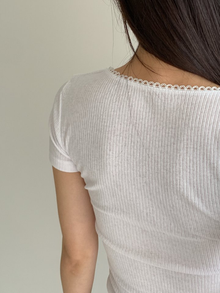 Vive L - Korean Women Fashion - #womensfashion - Lace U-Neck Tee - 6