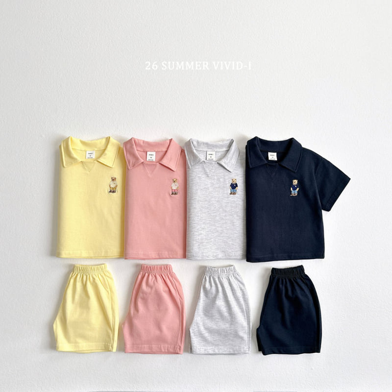 Vivid I - Korean Children Fashion - #Kfashion4kids - Collar Bear Embroidery Set