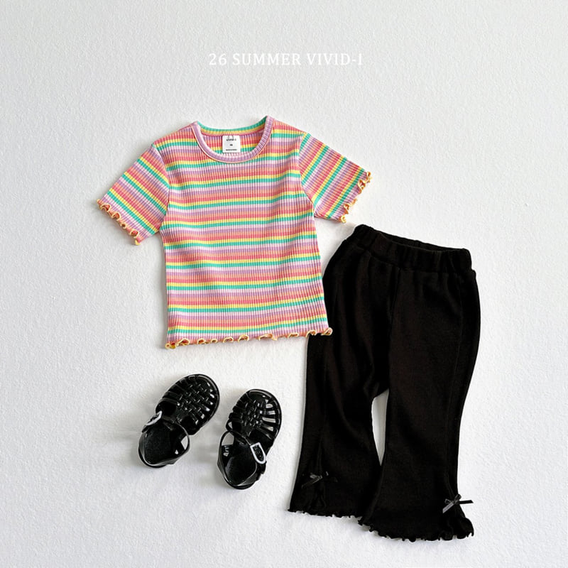 Vivid I - Korean Children Fashion - #Kfashion4kids - Rainbow Ribbed Frill Tee - 12
