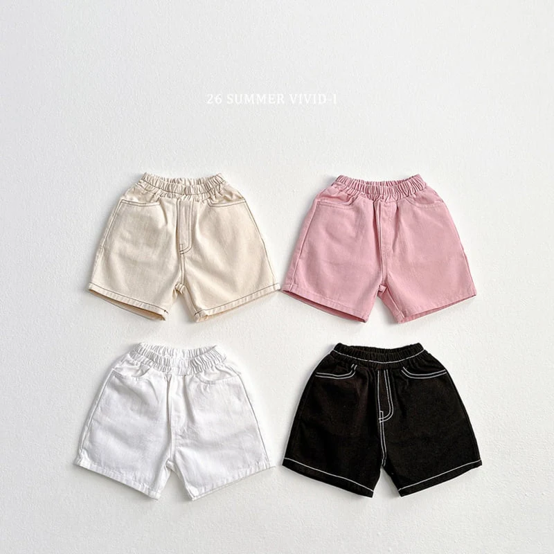 Vivid I - Korean Children Fashion - #childofig - Stitch Cotton Shorts