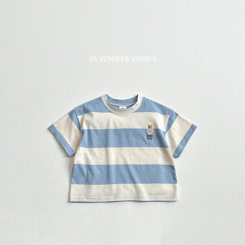 Vivid I - Korean Children Fashion - #childofig - Big Stripe Bear Embroidery Tee - 4