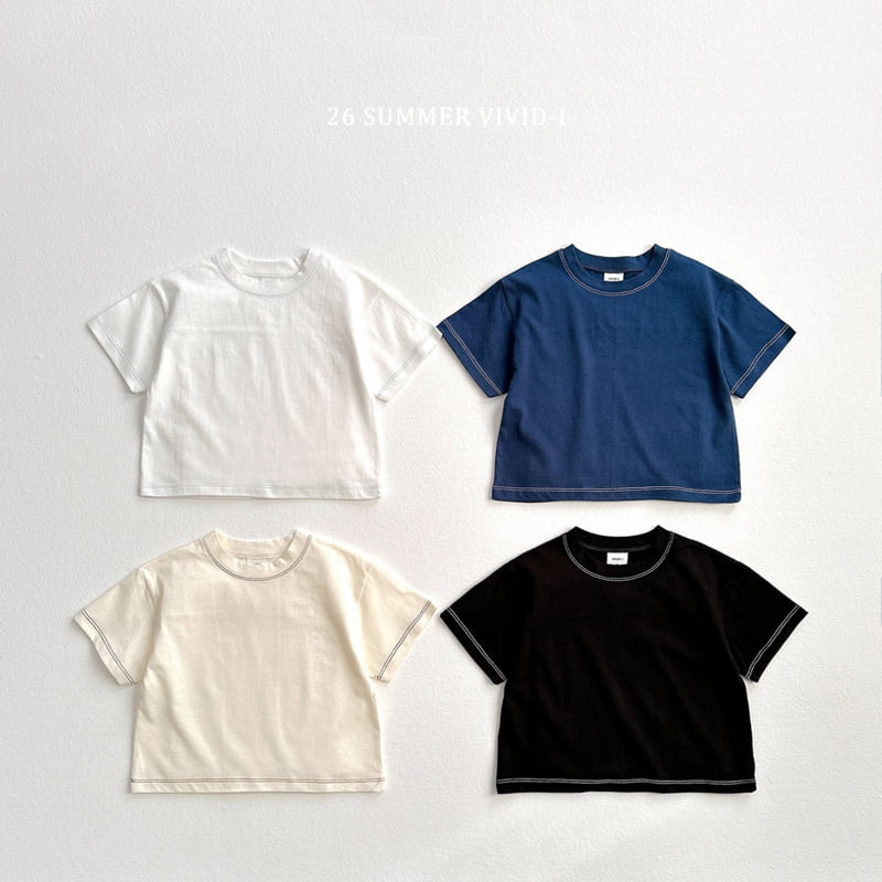 Vivid I - Korean Children Fashion - #designkidswear - Stitch Panel Short Sleeve Tee - 3