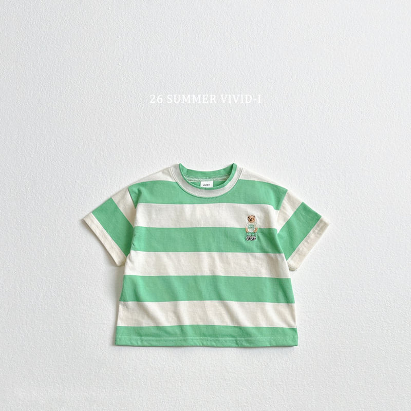 Vivid I - Korean Children Fashion - #designkidswear - Big Stripe Bear Embroidery Tee - 5