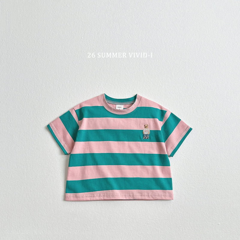 Vivid I - Korean Children Fashion - #discoveringself - Big Stripe Bear Embroidery Tee - 6