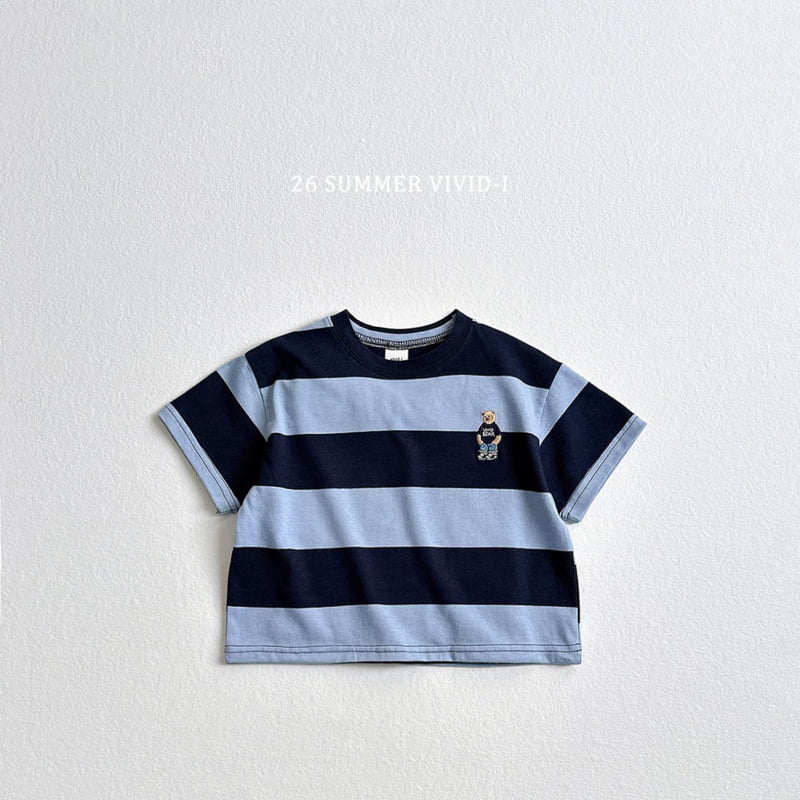 Vivid I - Korean Children Fashion - #fashionkids - Big Stripe Bear Embroidery Tee - 7