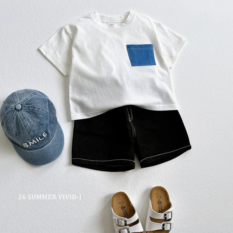 Vivid I - Korean Children Fashion - #kidsshorts - Pocket Denim Short Sleeve Tee - 10