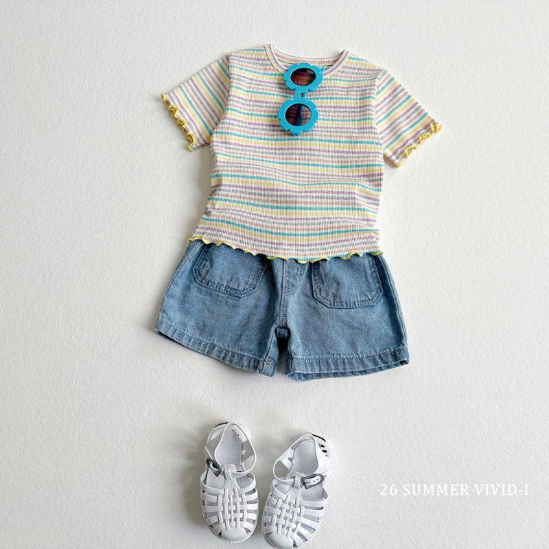 Vivid I - Korean Children Fashion - #kidsshorts - Rainbow Ribbed Frill Tee - 9