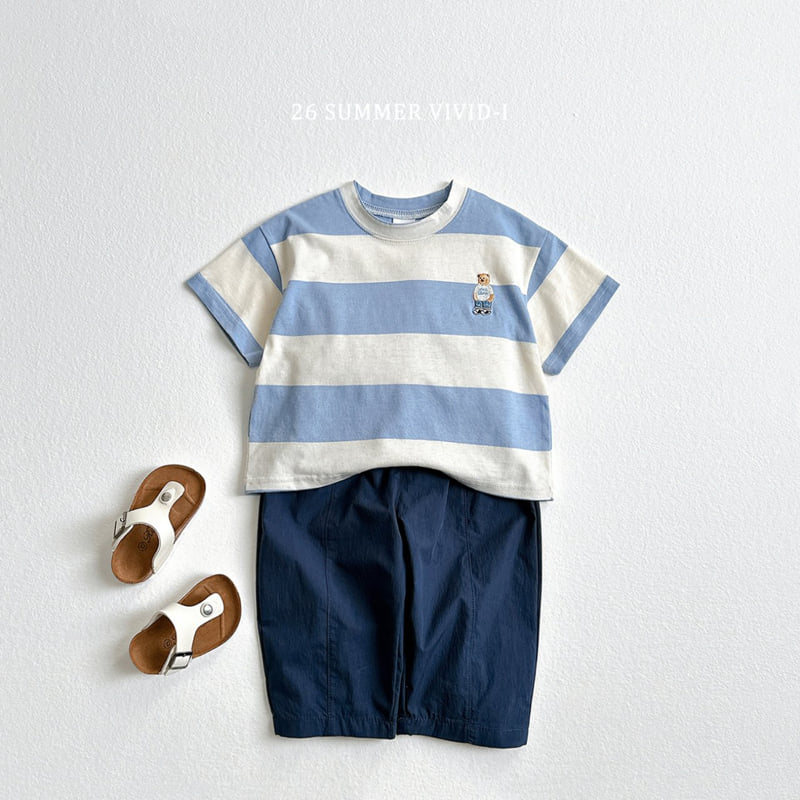 Vivid I - Korean Children Fashion - #kidsshorts - Big Stripe Bear Embroidery Tee - 8