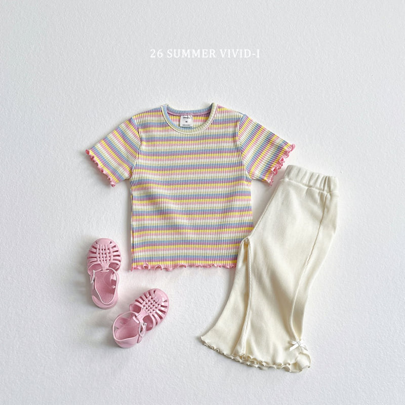 Vivid I - Korean Children Fashion - #kidsstore - Rainbow Ribbed Frill Tee - 10