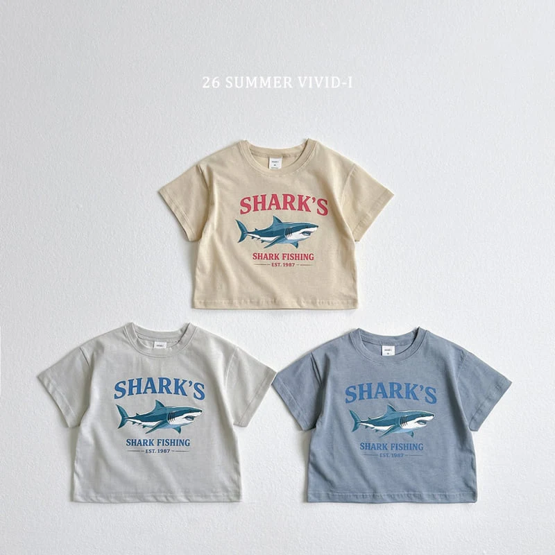 Vivid I - Korean Children Fashion - #kidsshorts - Shark Silket Short Sleeve Tee - 4