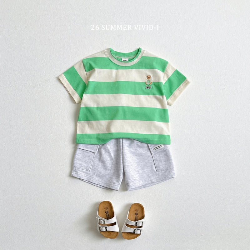 Vivid I - Korean Children Fashion - #kidzfashiontrend - Big Stripe Bear Embroidery Tee - 10