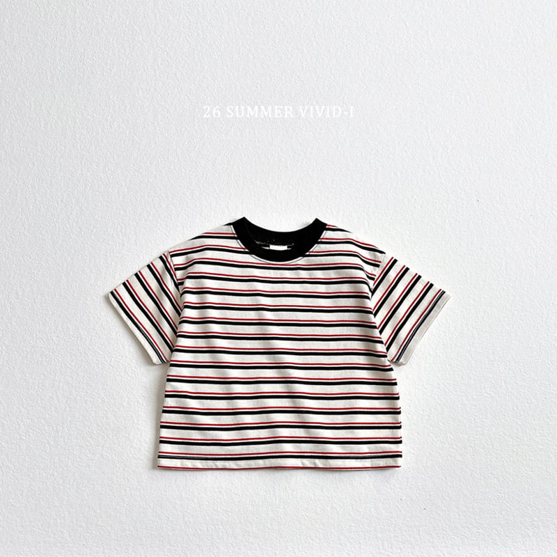 Vivid I - Korean Children Fashion - #littlefashionista - Heart Smile Striped Tee - 6