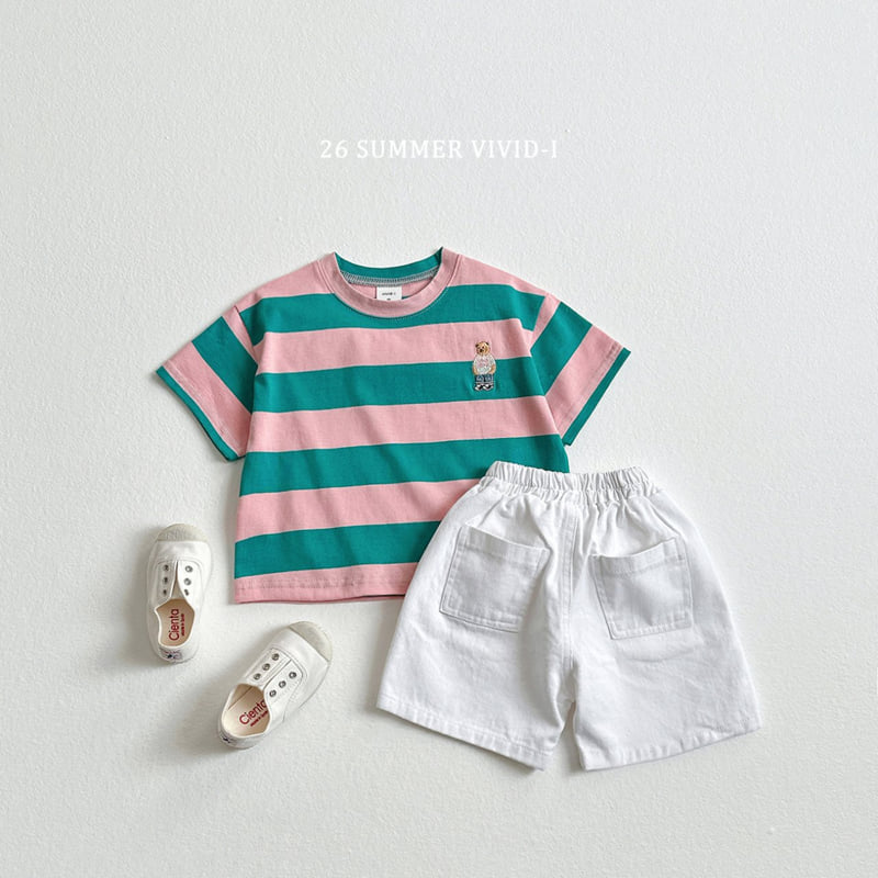 Vivid I - Korean Children Fashion - #littlefashionista - Big Stripe Bear Embroidery Tee - 12