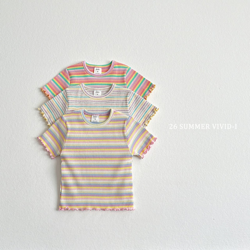 Vivid I - Korean Children Fashion - #stylishchildhood - Rainbow Ribbed Frill Tee - 3
