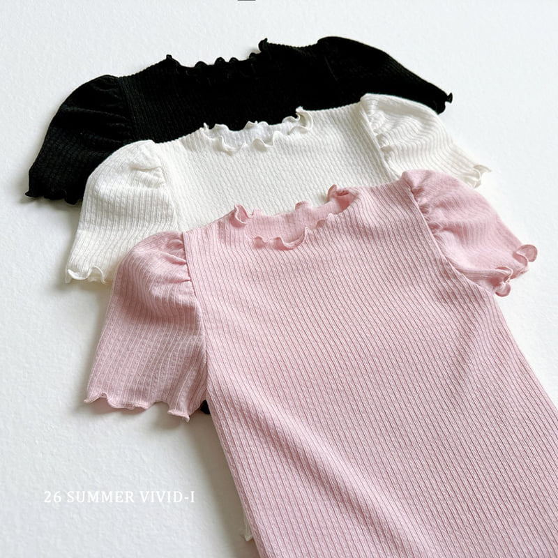 Vivid I - Korean Children Fashion - #stylishchildhood - Shirring Puff Frill Tee - 3