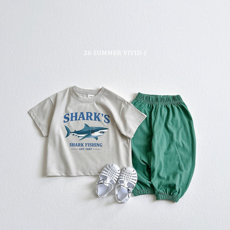 Vivid I - Korean Children Fashion - #toddlerclothing - Shark Silket Short Sleeve Tee - 12