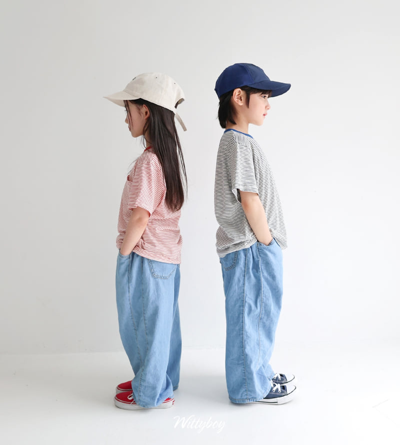 Witty Boy - Korean Children Fashion - #fashionkids - Aqua Wide Denim Pants - 5