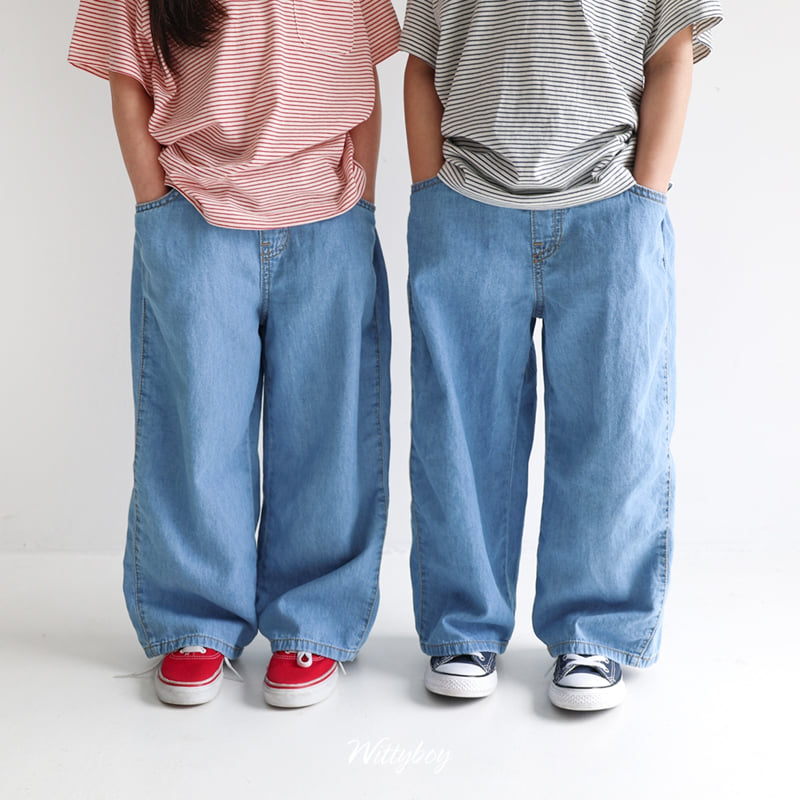 Witty Boy - Korean Children Fashion - #kidsshorts - Aqua Wide Denim Pants - 6